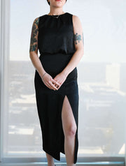 Silky Side Slit Midi Dress