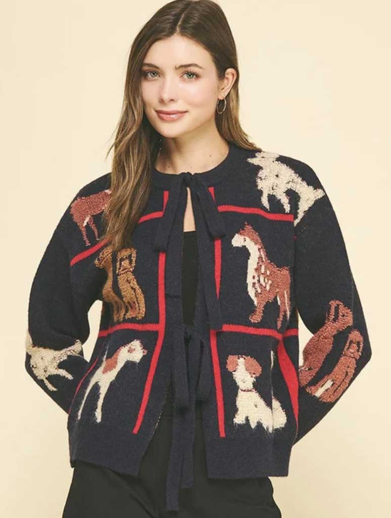 Dog Detailed Front Tie Cardigan