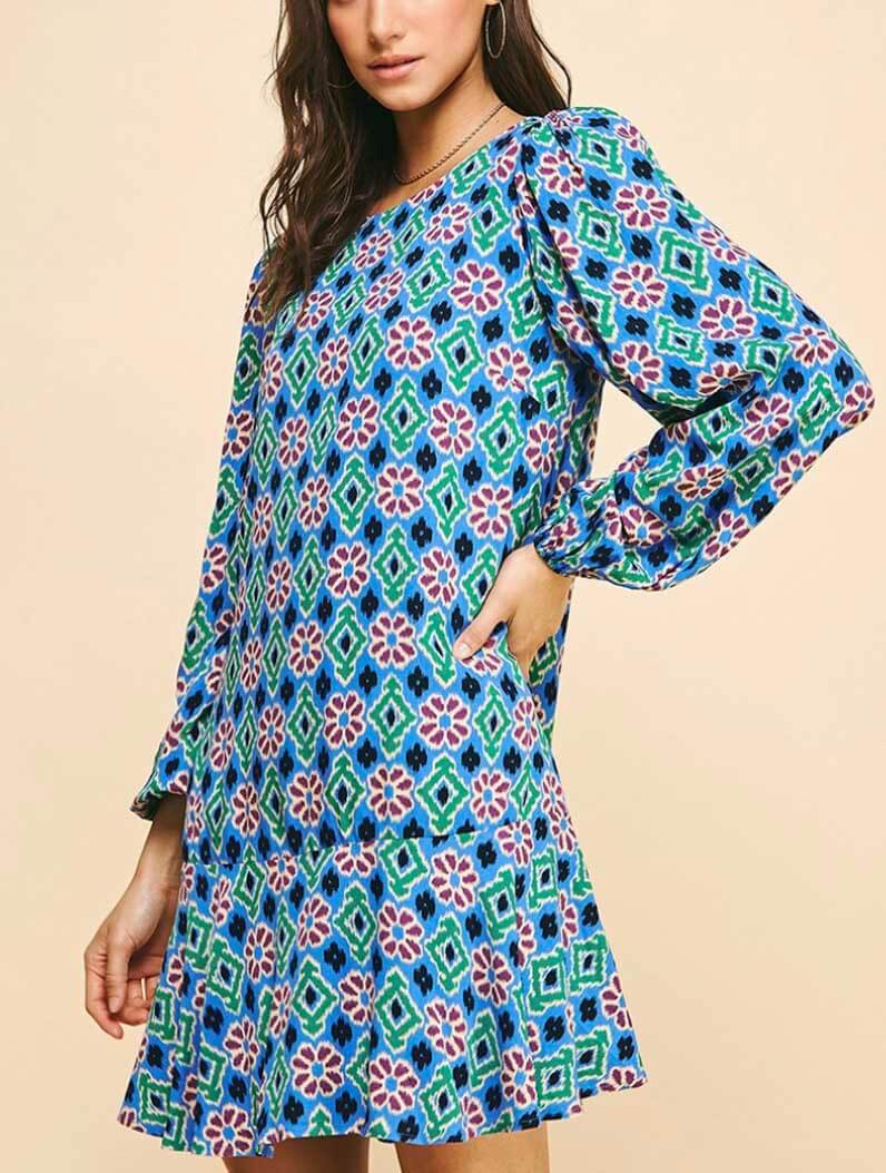 Print Long Sleeve Tunic Dress