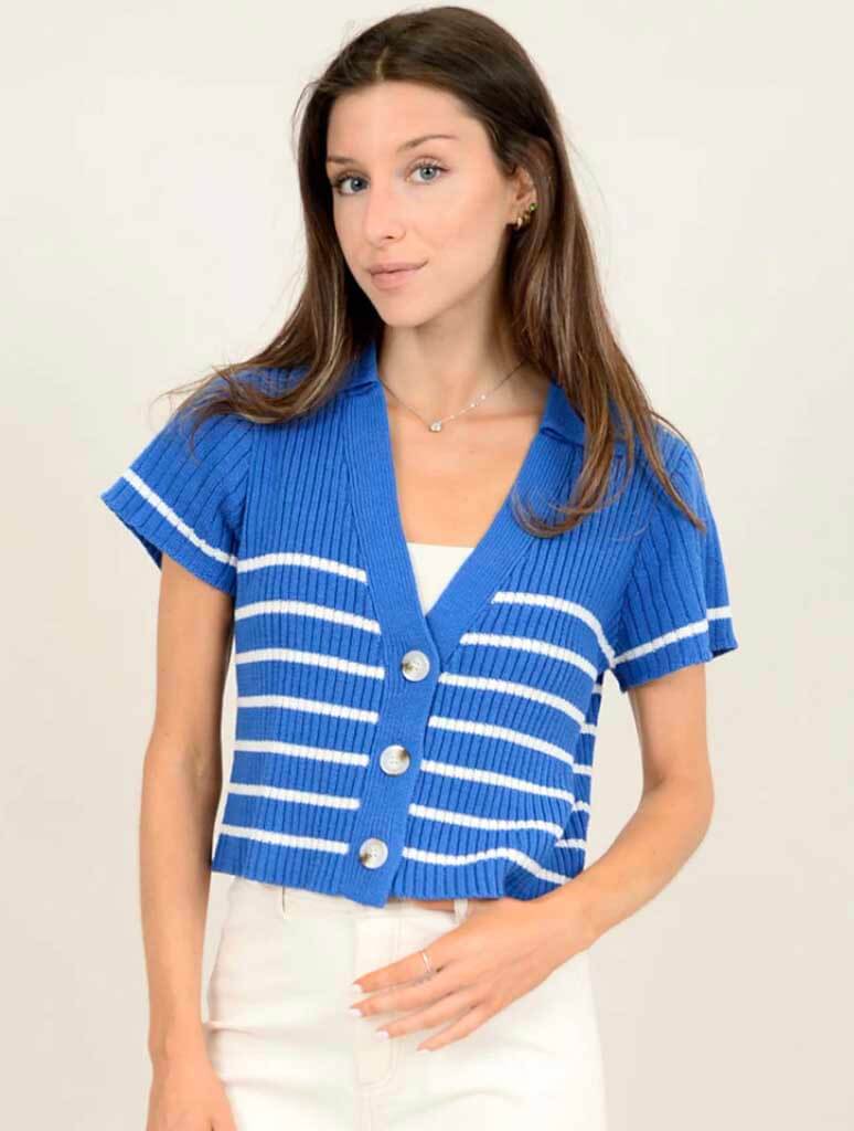 Vael Short Sleeve Cardigan in Royal