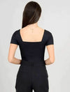 Stacy Ribbed Front & Back Square Neck Bodysuit in Black