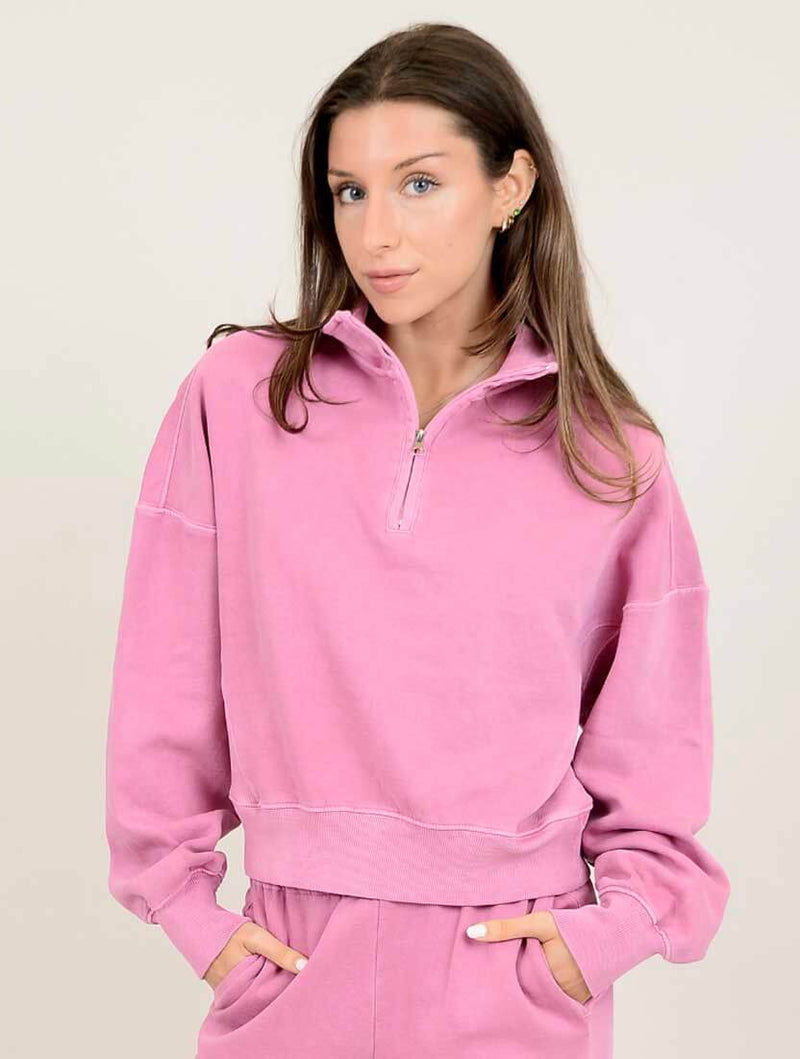 Mailyn Fleece LS Half-Zip Pullover In Dusty Rose