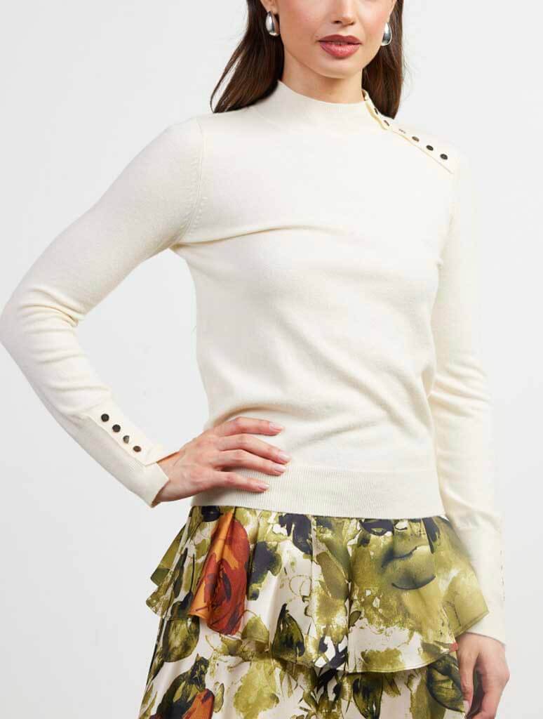 Mock Neck Sweater with Button Detail