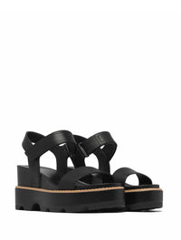 Sorel Joanie IV Y Strap Wedge in Black/Sea Salt