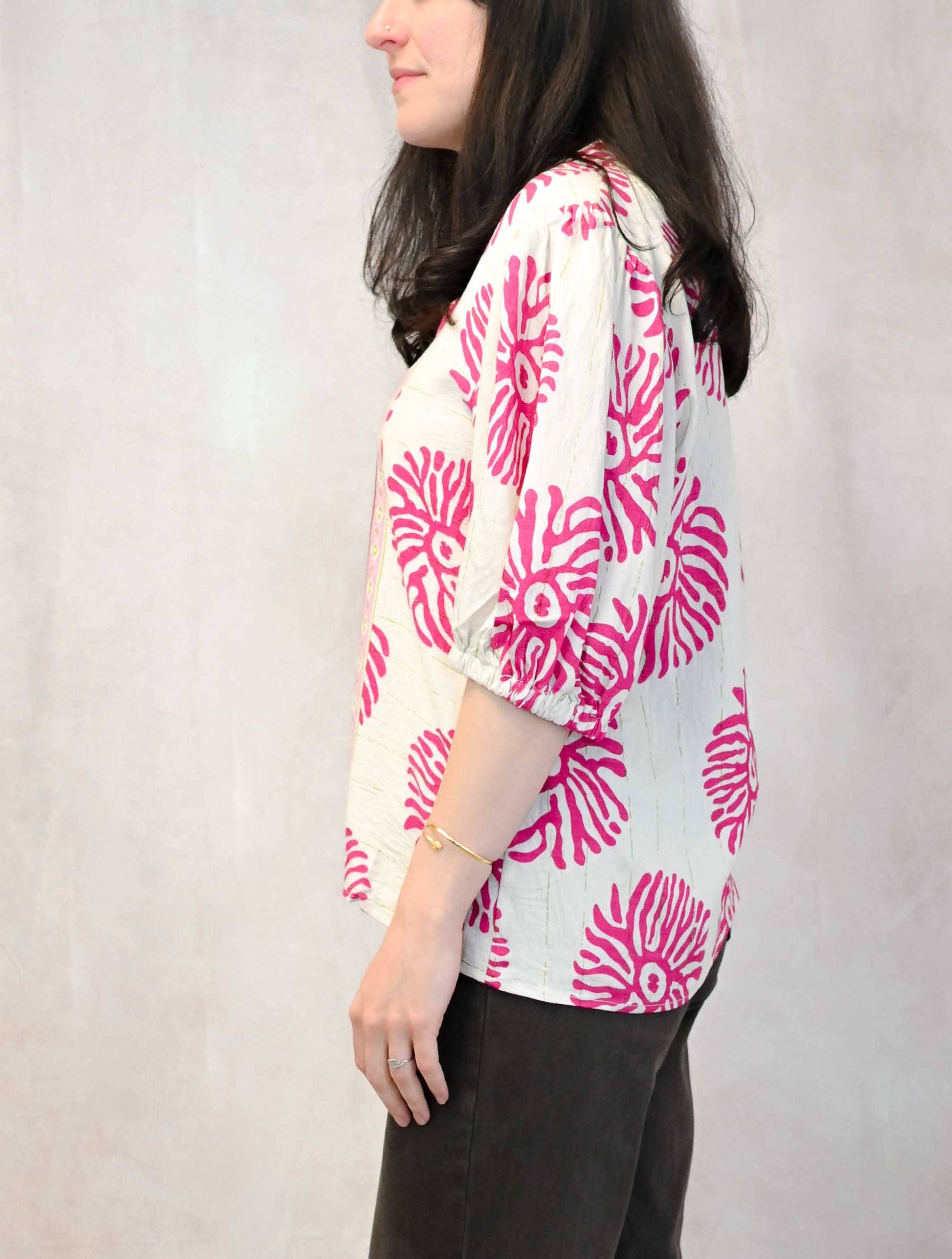 Puff Sleeve Abstract Top