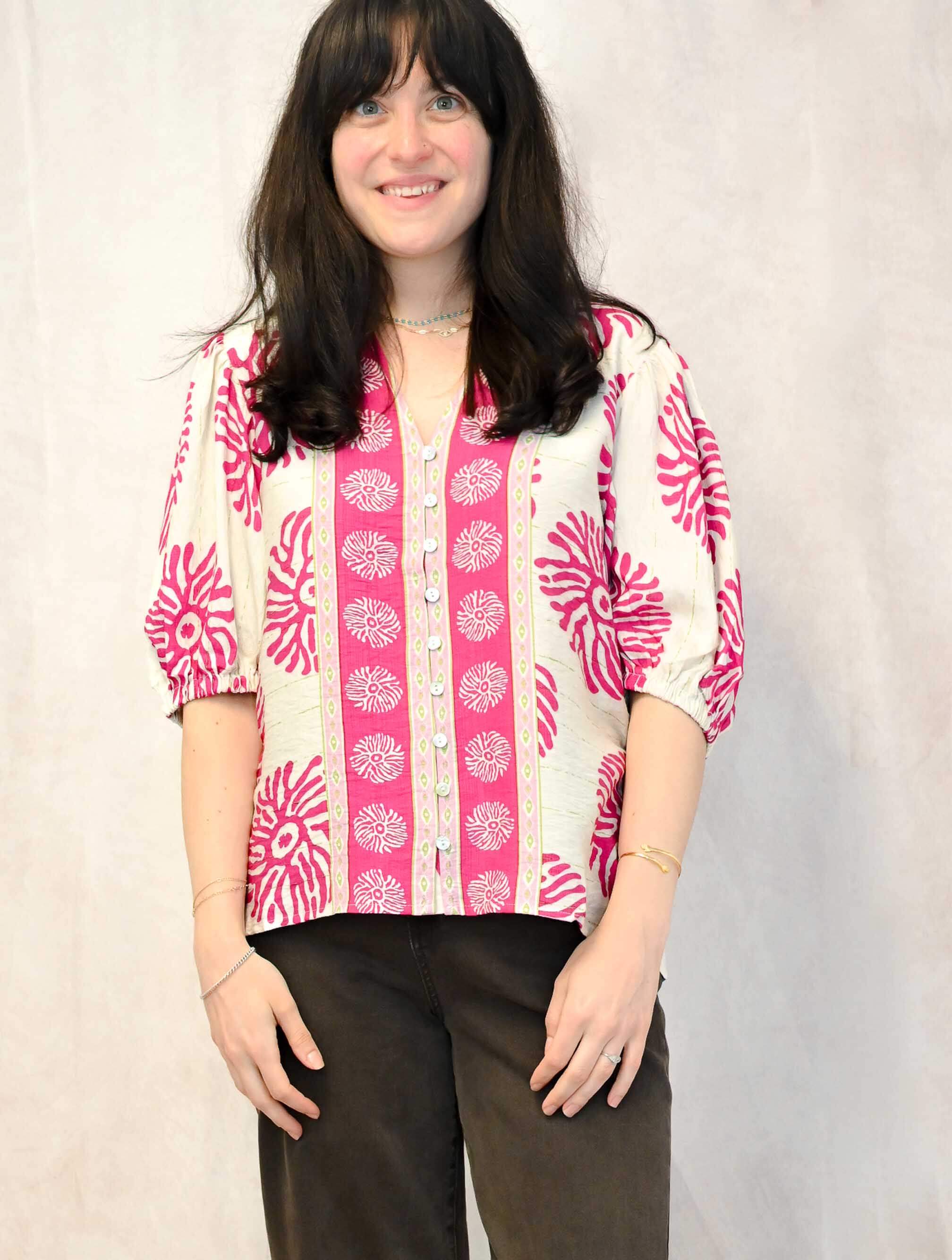 Puff Sleeve Abstract Top