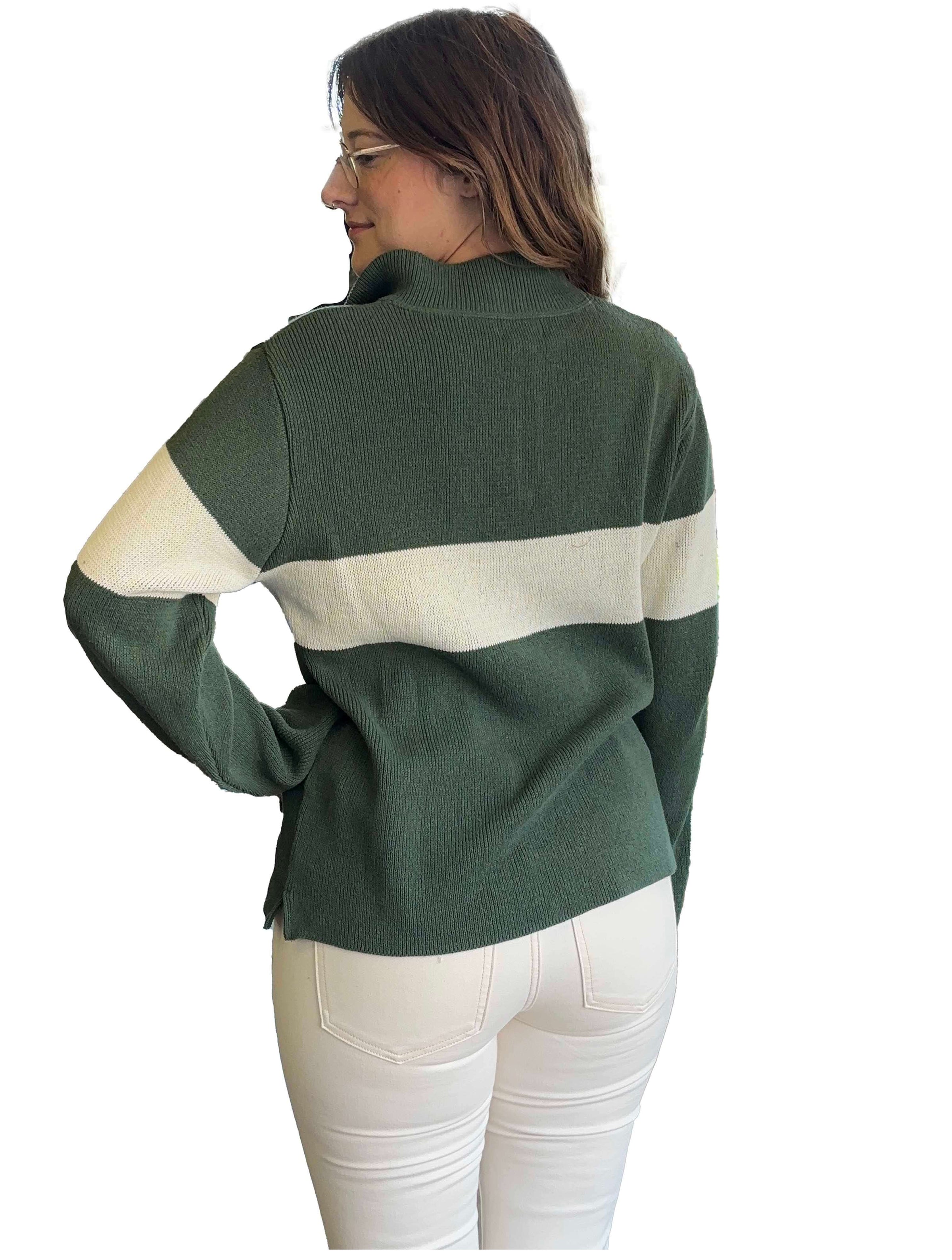 "Southside" Quarter Zip Stripe Sweater