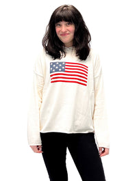 American Flag Hooded Sweater in Natural Combo