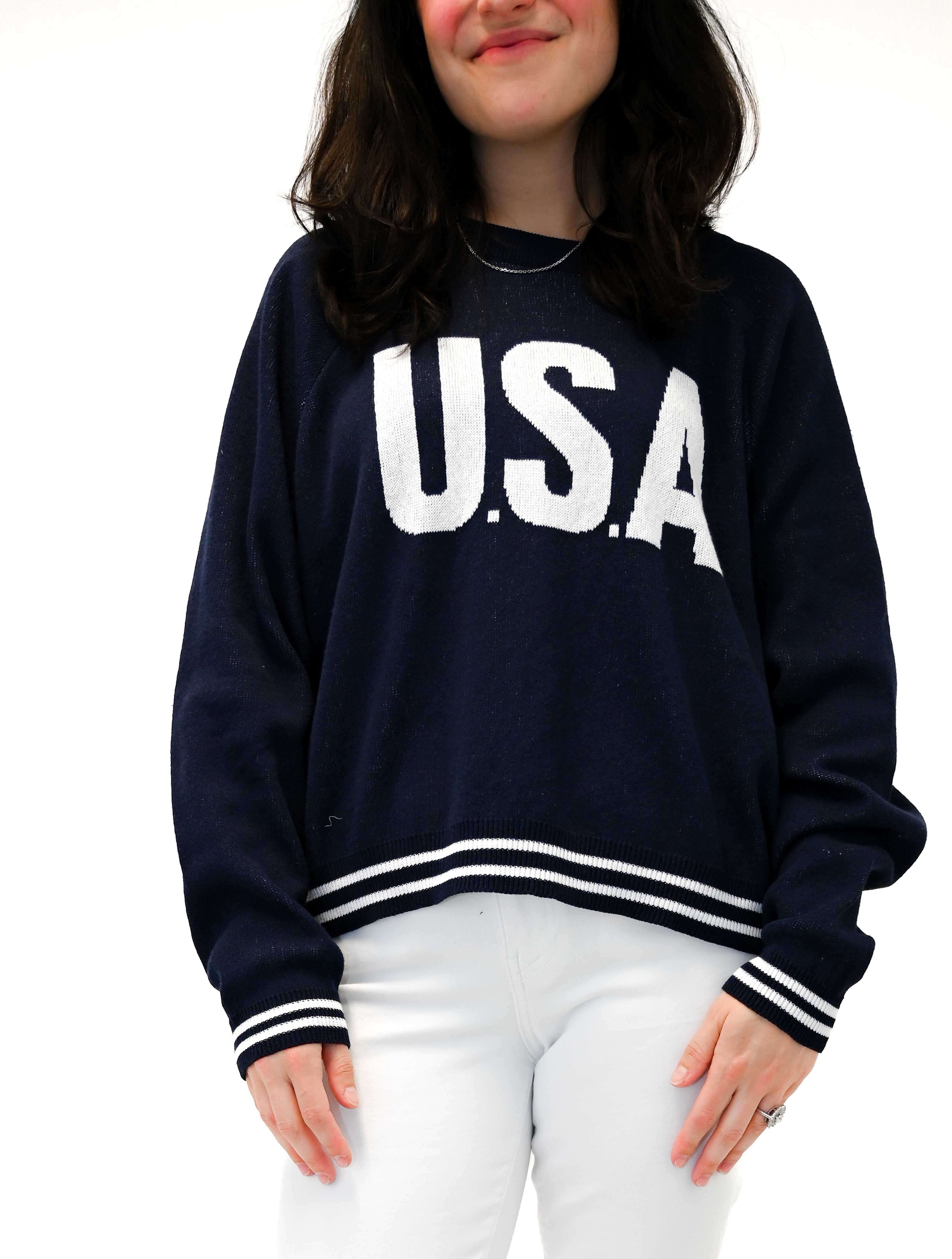 "USA" Sweater in Navy/White