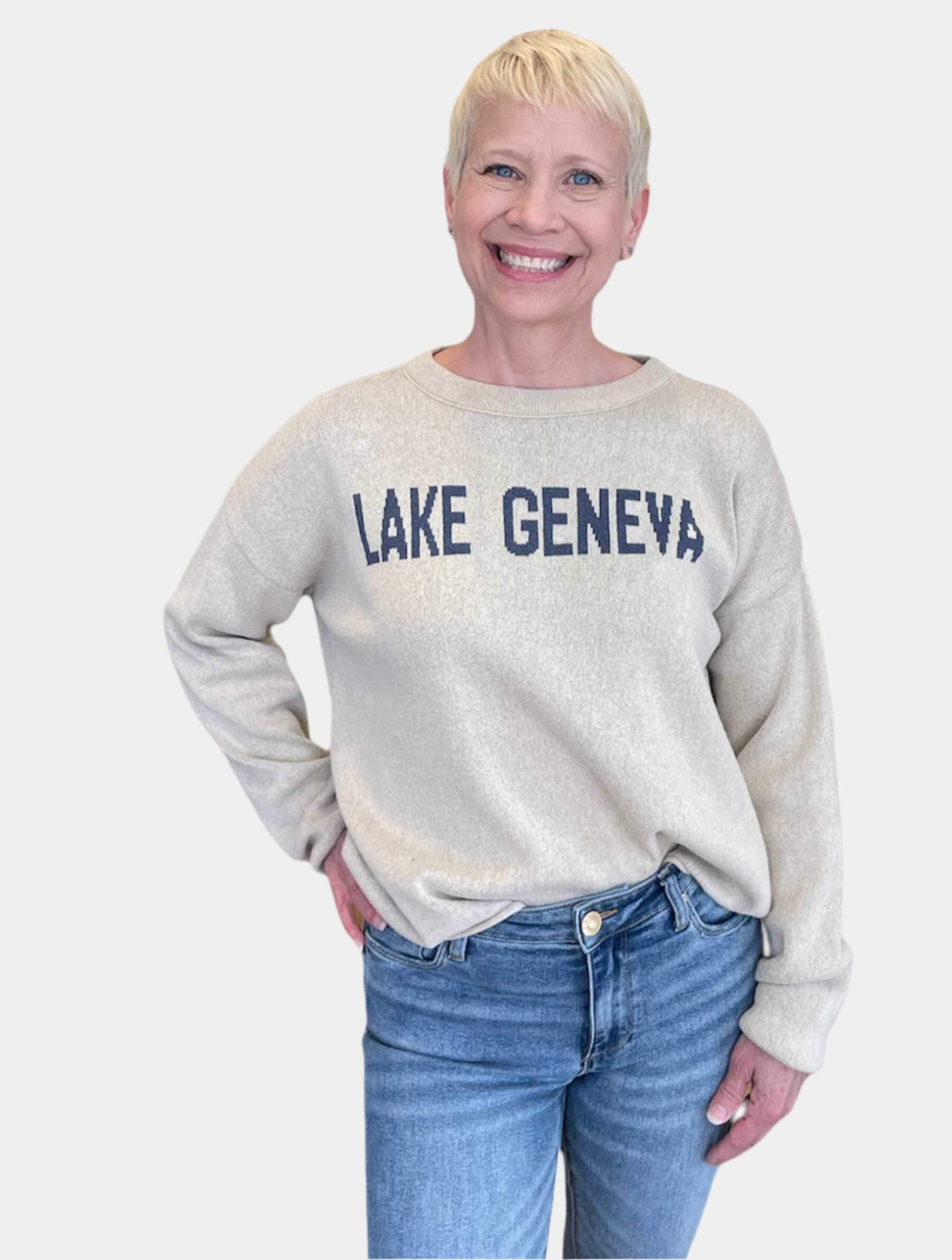 "Lake Geneva" Boxy Sweater in Camel/Jeans