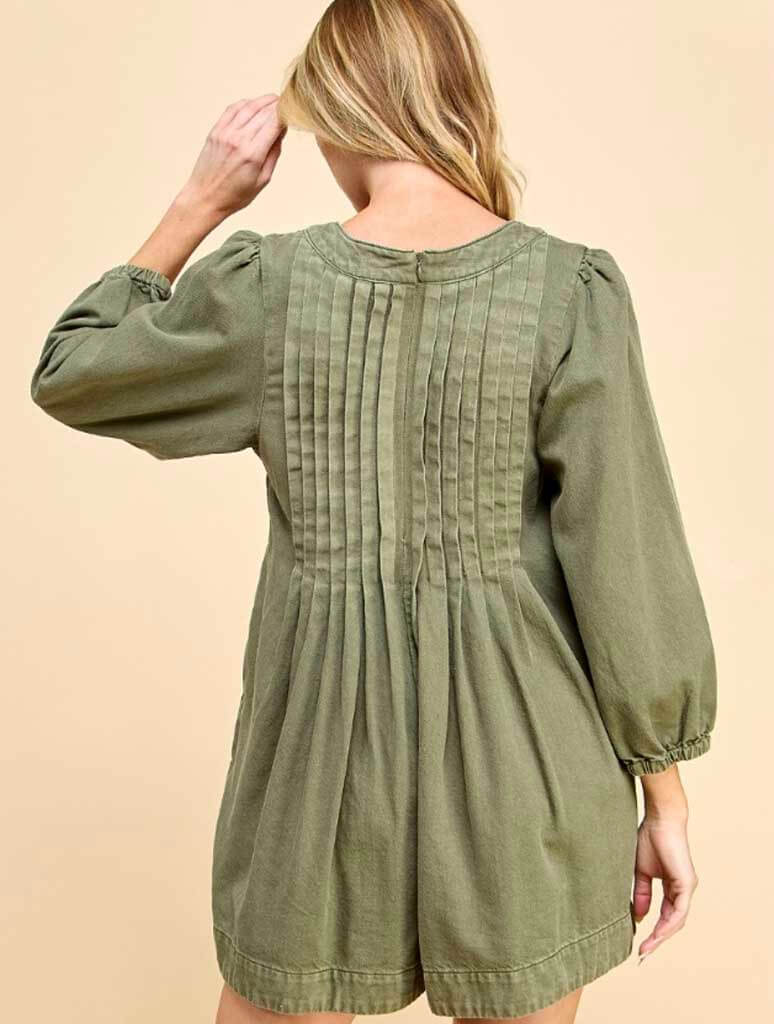 V-Neck Puff Sleeve Denim Romper