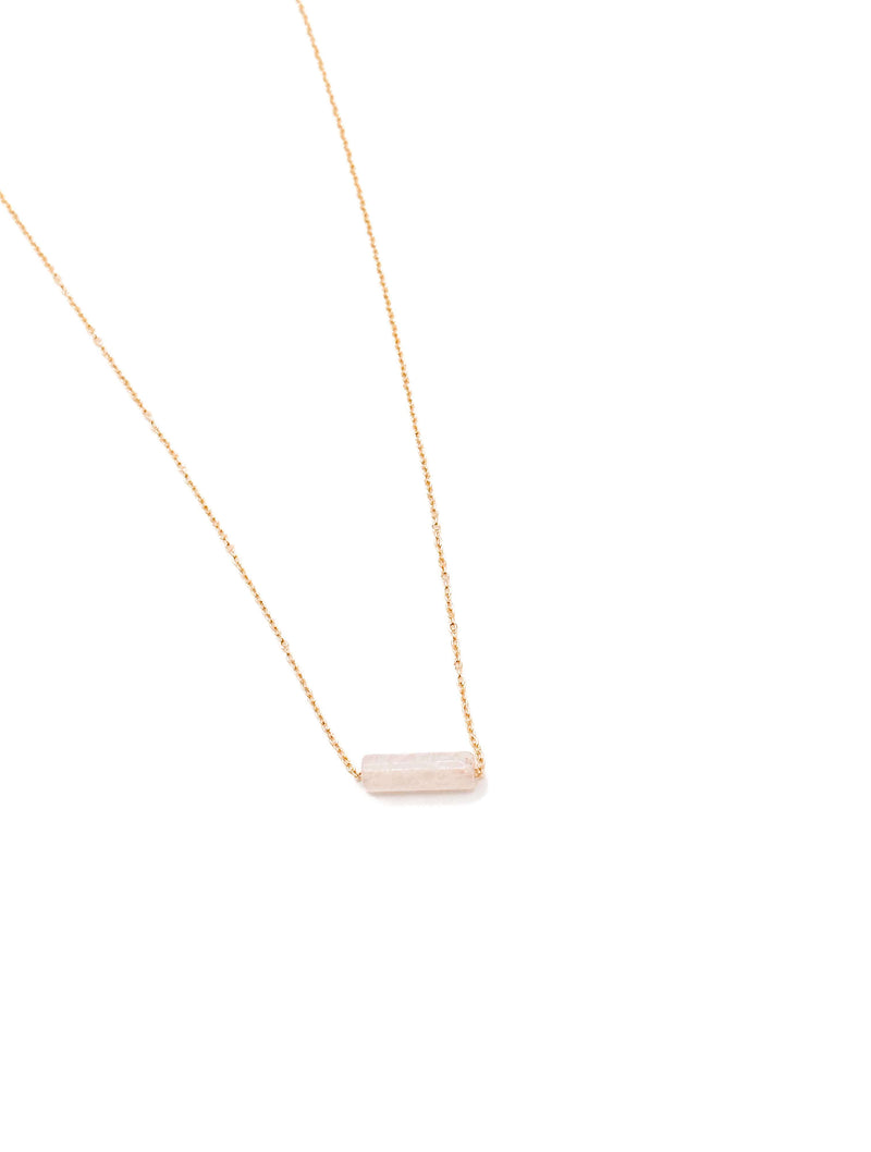 Rose Quartz Bar Necklace in Gold