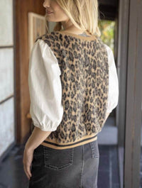 Leopard Fur Contrast Sleeve Top