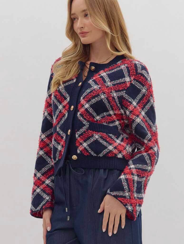 Fuzzy Plaid Cardigan
