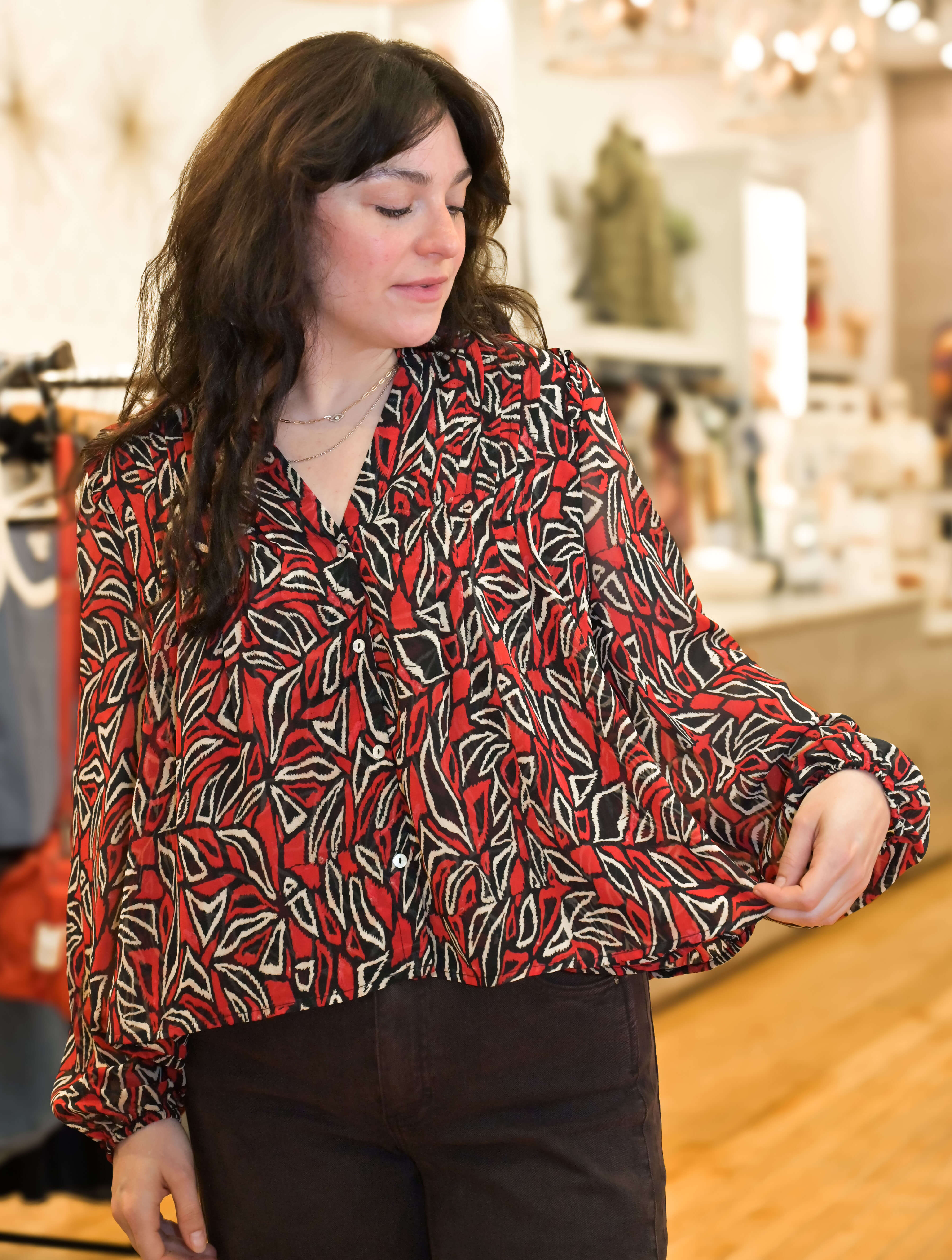 Liverpool Long Sleeve Woven Blouse With Pintucks