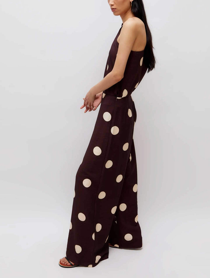 Polka Dot Wide Leg Pants in Brown