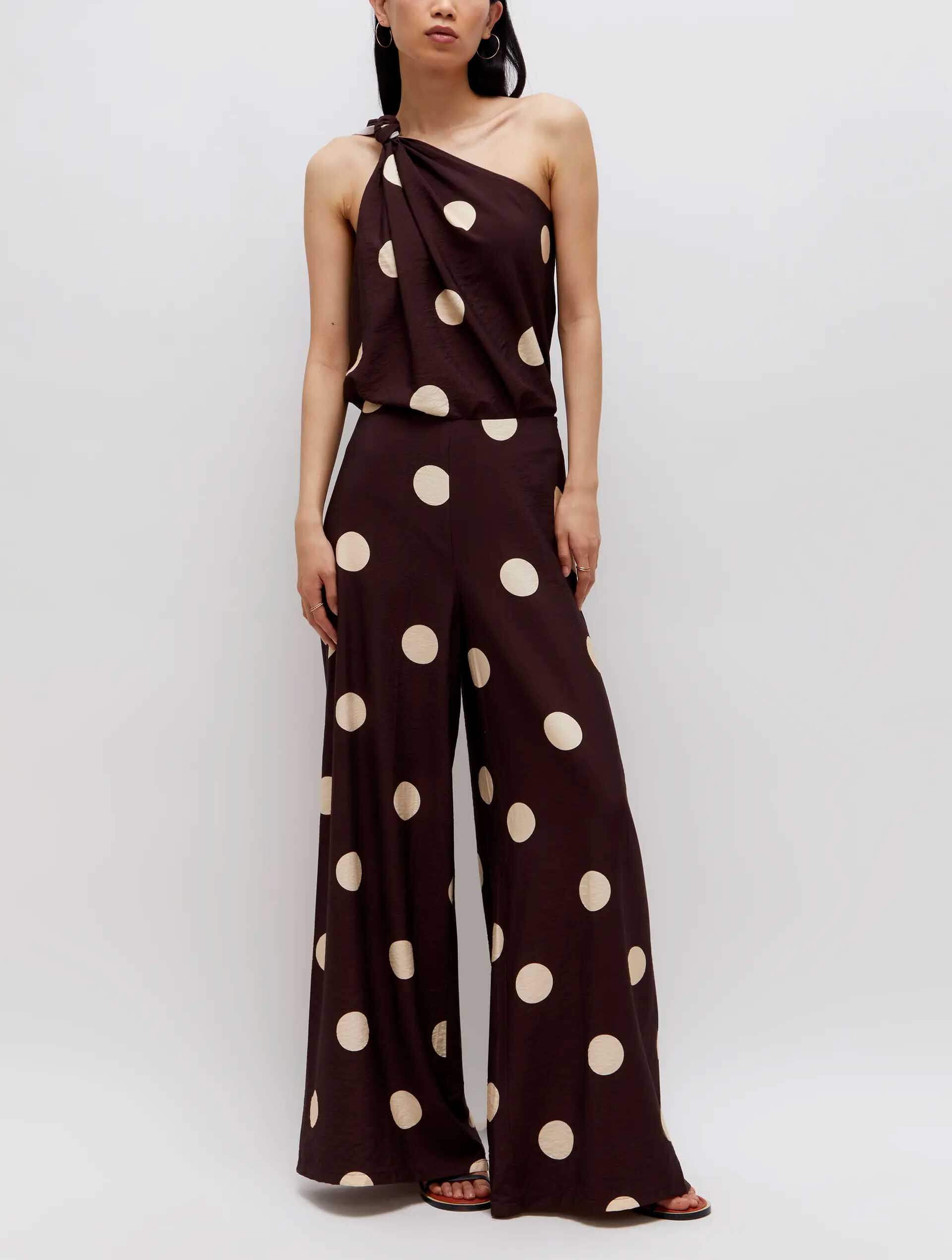 Polka Dot Wide Leg Pants in Brown