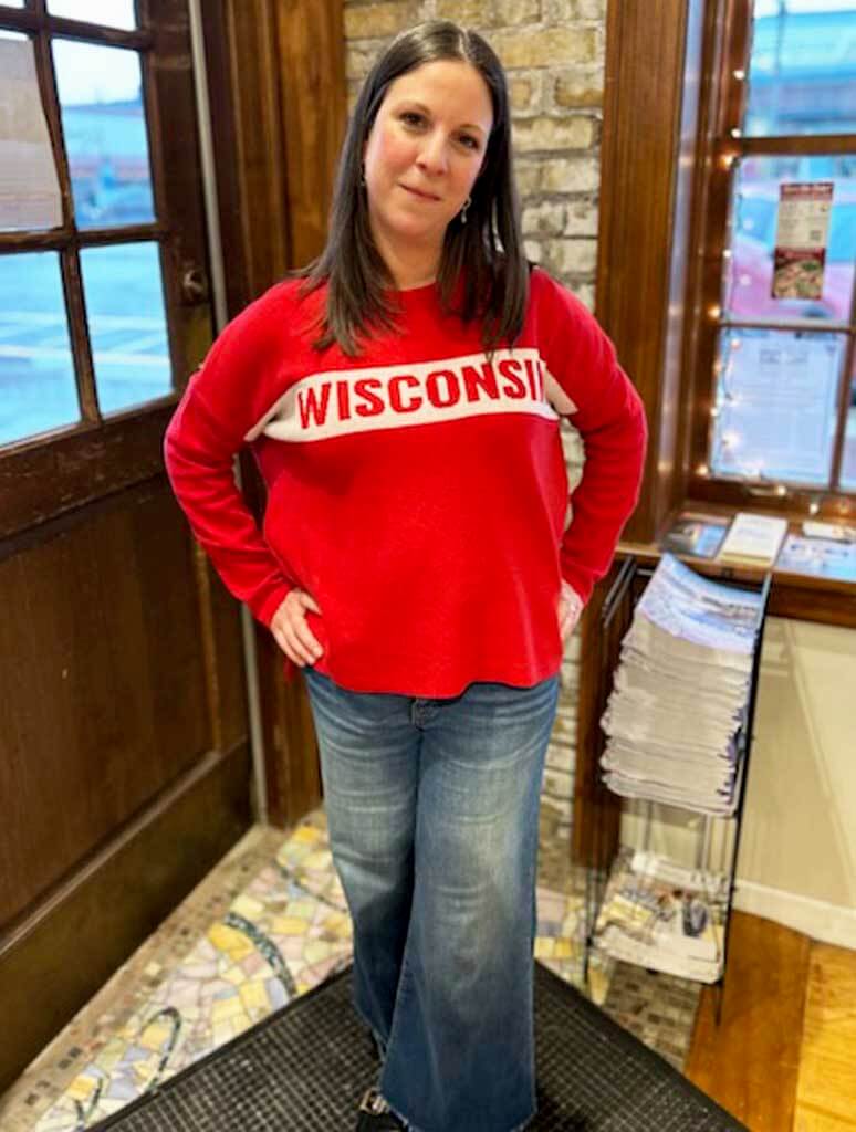 "Wisconsin" Stripe Sweater in Red/White