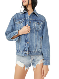 Free People Jolene Trucker Denim Jacket in Deep Sea