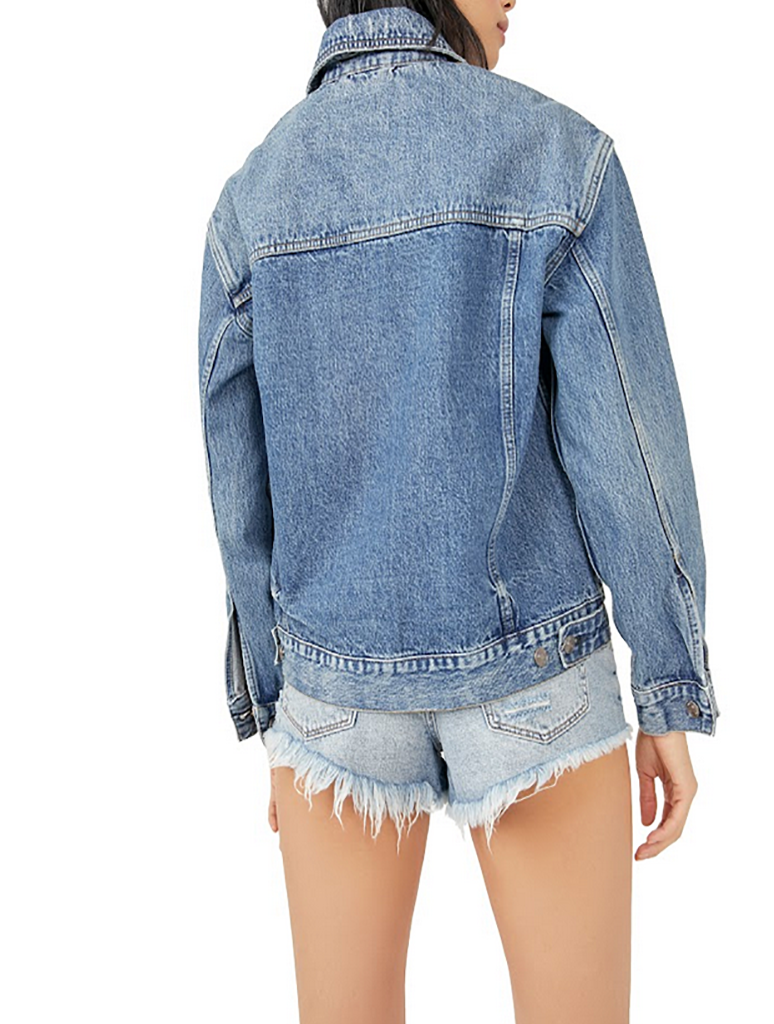 Free People Jolene Trucker Denim Jacket in Deep Sea