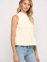 Faux Leather Halter Neck Peplum Top in Ecru