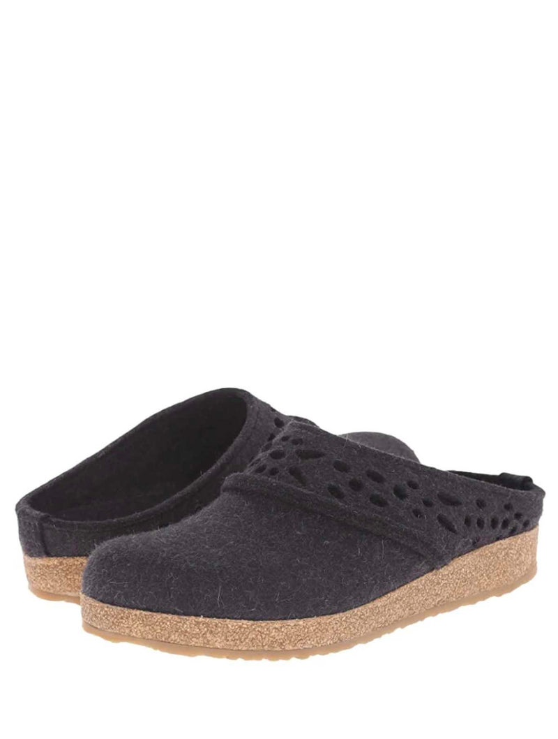 Haflinger Lacey Wool Clog in Charcoal